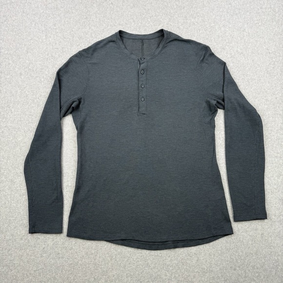 Lululemon Shirt Mens Medium Blue Thermal Waffle Knit Henley Long Sleeve Cotton - Picture 1 of 8